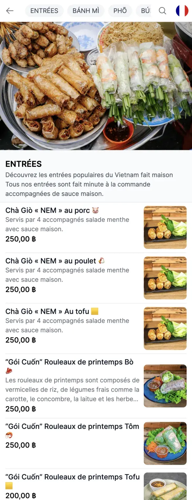 A restaurant's public menu on a phone, with dish photos and prices